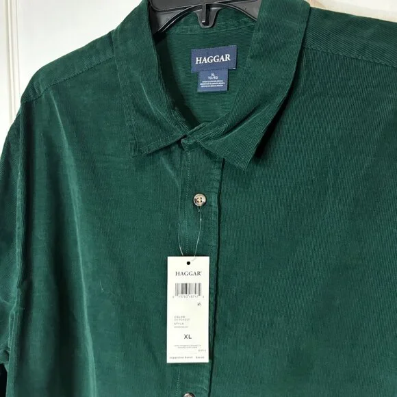 Haggar Men's Regular Fit Long Sleeve Corduroy Shirt Bundle Blue Mustard Green XL